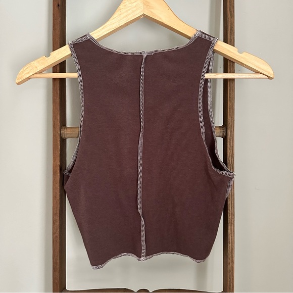 Garage Exposed Seams Cropped Muscle Tank Brown Size M - Picture 3 of 9